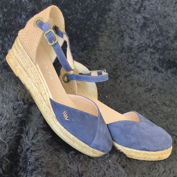 ISCATA Blue Espadrille Wedge Sandals - Picture 2 of 8